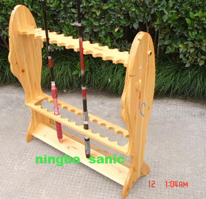 Wooden fishing pole rack